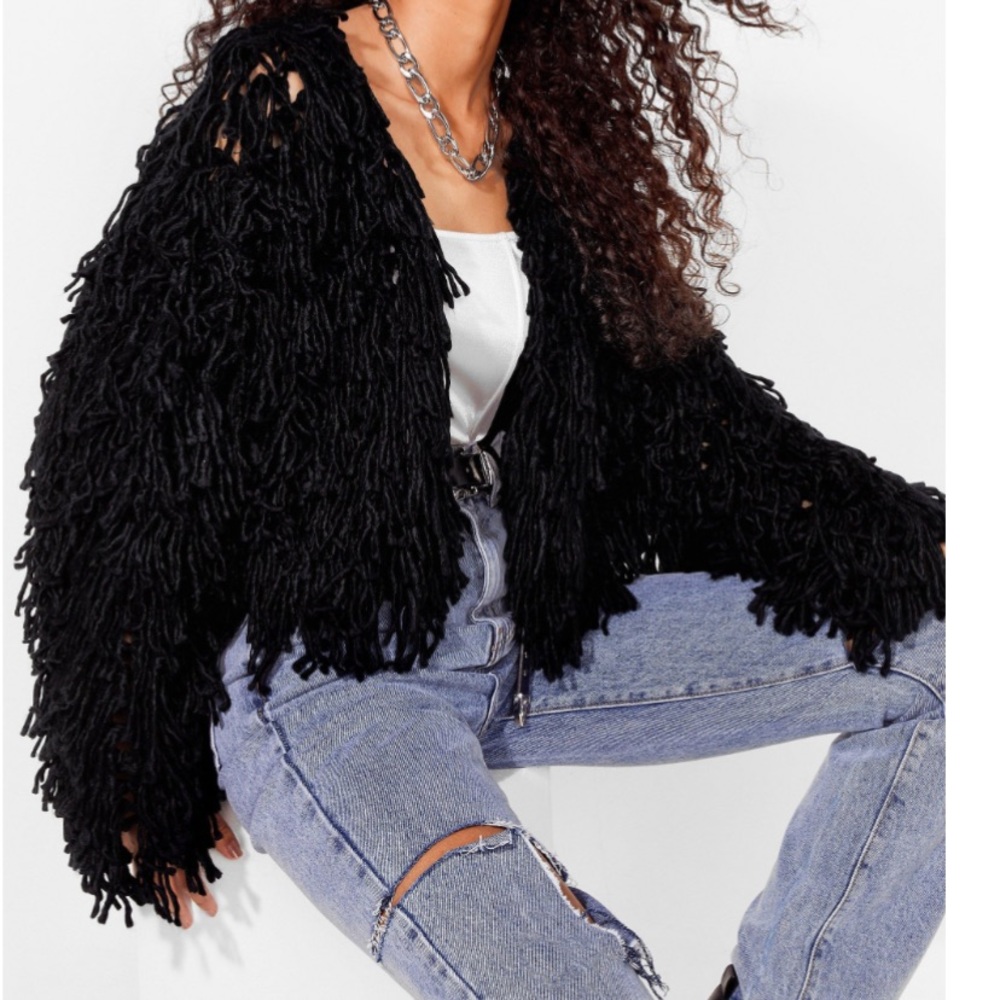Nasty Gal Black Shaggy Loop Knit Cardigan- SIZE SMALL